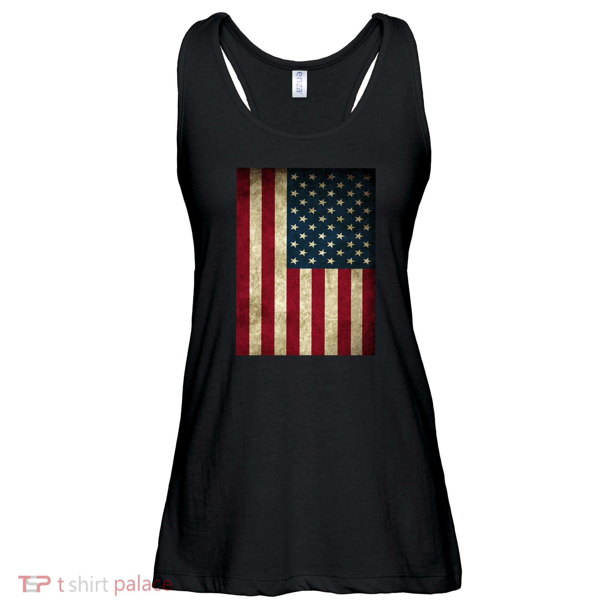 American Flag Vintage Distress Ladies Essential Flowy Tank