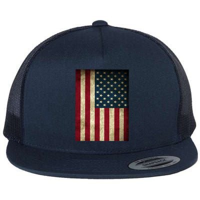 American Flag Vintage Distress Flat Bill Trucker Hat