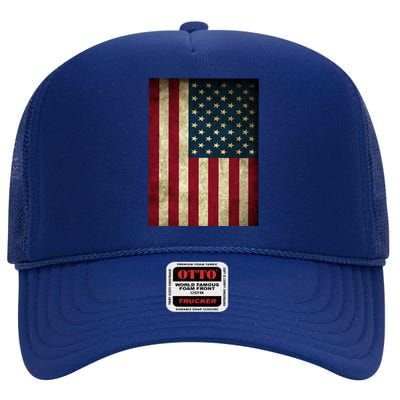 American Flag Vintage Distress High Crown Mesh Back Trucker Hat