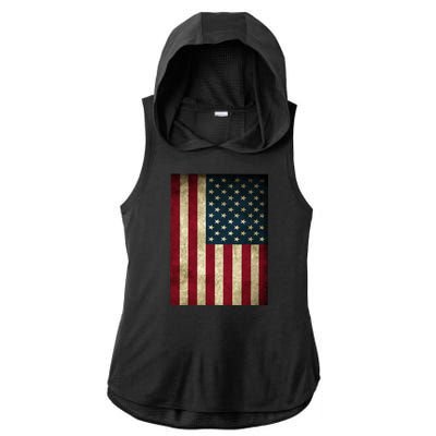 American Flag Vintage Distress Ladies PosiCharge Tri-Blend Wicking Draft Hoodie Tank