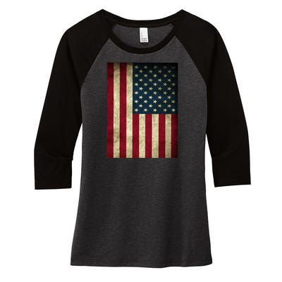 American Flag Vintage Distress Women's Tri-Blend 3/4-Sleeve Raglan Shirt