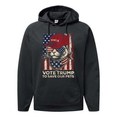 American Flag Vote Trump To Save Our Pets 2024 Maga Trump Performance Fleece Hoodie