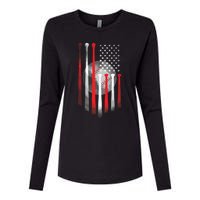 American Flag Vintage Baseball Flag Dad, Mom Tee Womens Cotton Relaxed Long Sleeve T-Shirt