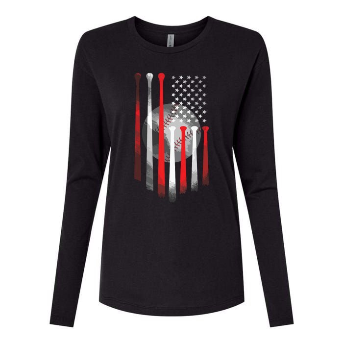 American Flag Vintage Baseball Flag Dad, Mom Tee Womens Cotton Relaxed Long Sleeve T-Shirt