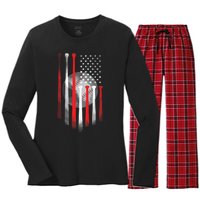 American Flag Vintage Baseball Flag Dad, Mom Tee Women's Long Sleeve Flannel Pajama Set 