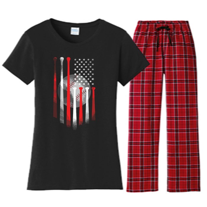 American Flag Vintage Baseball Flag Dad, Mom Tee Women's Flannel Pajama Set