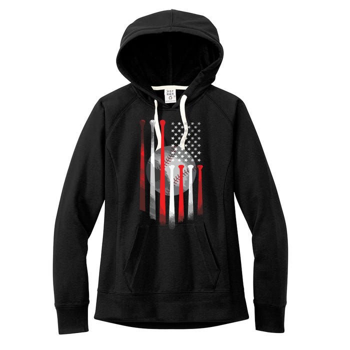 American Flag Vintage Baseball Flag Dad, Mom Tee Women's Fleece Hoodie