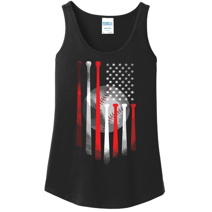 American Flag Vintage Baseball Flag Dad, Mom Tee Ladies Essential Tank