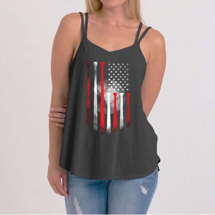 American Flag Vintage Baseball Flag Dad, Mom Tee Women's Strappy Tank