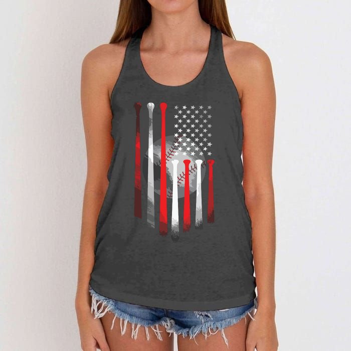 American Flag Vintage Baseball Flag Dad, Mom Tee Women's Knotted Racerback Tank