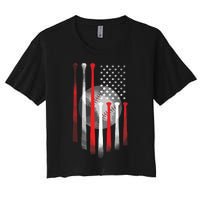 American Flag Vintage Baseball Flag Dad, Mom Tee Women's Crop Top Tee