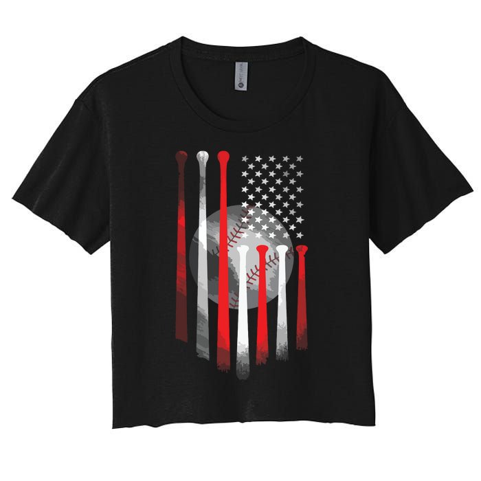 American Flag Vintage Baseball Flag Dad, Mom Tee Women's Crop Top Tee