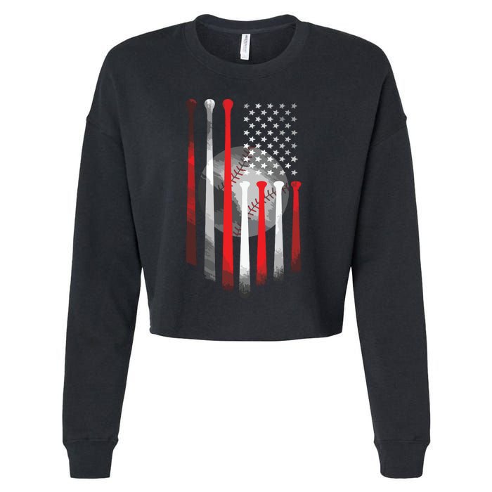 American Flag Vintage Baseball Flag Dad, Mom Tee Cropped Pullover Crew