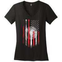 American Flag Vintage Baseball Flag Dad, Mom Tee Women's V-Neck T-Shirt