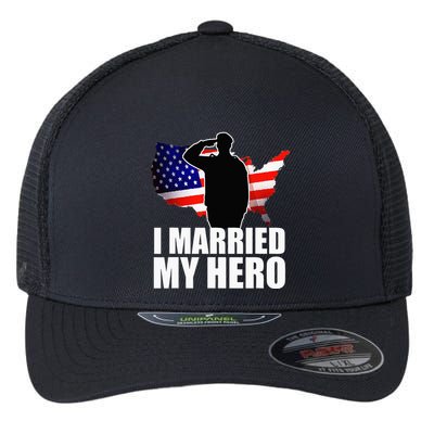 American Flag Veteran Military Wife Support Flexfit Unipanel Trucker Cap
