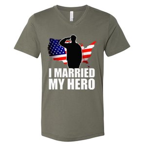 American Flag Veteran Military Wife Support V-Neck T-Shirt