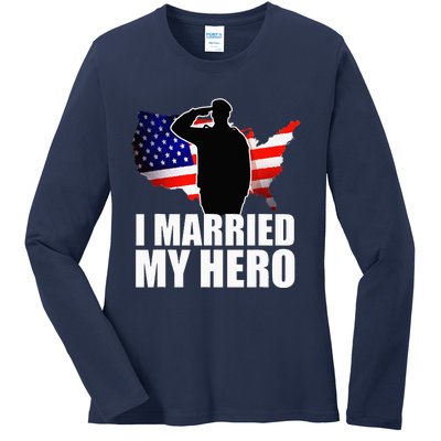 American Flag Veteran Military Wife Support Ladies Long Sleeve Shirt