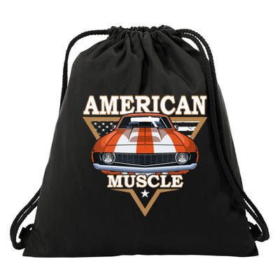 American Flag Vintage Muscle Car Hot Rod And Muscle Car Drawstring Bag