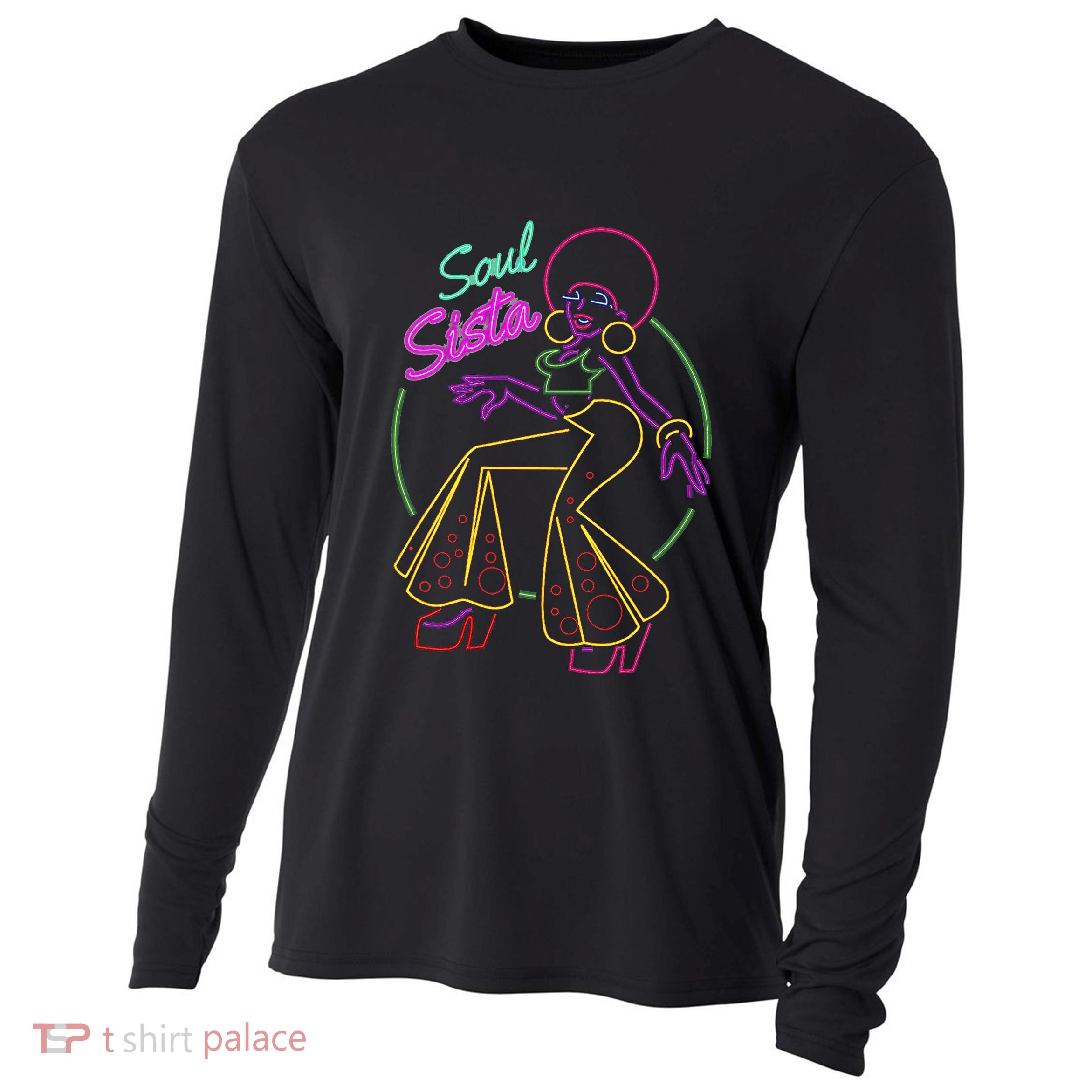 Artsy Funk Vintage 70s Costume Afro Soul Music Cooling Performance Long Sleeve Crew