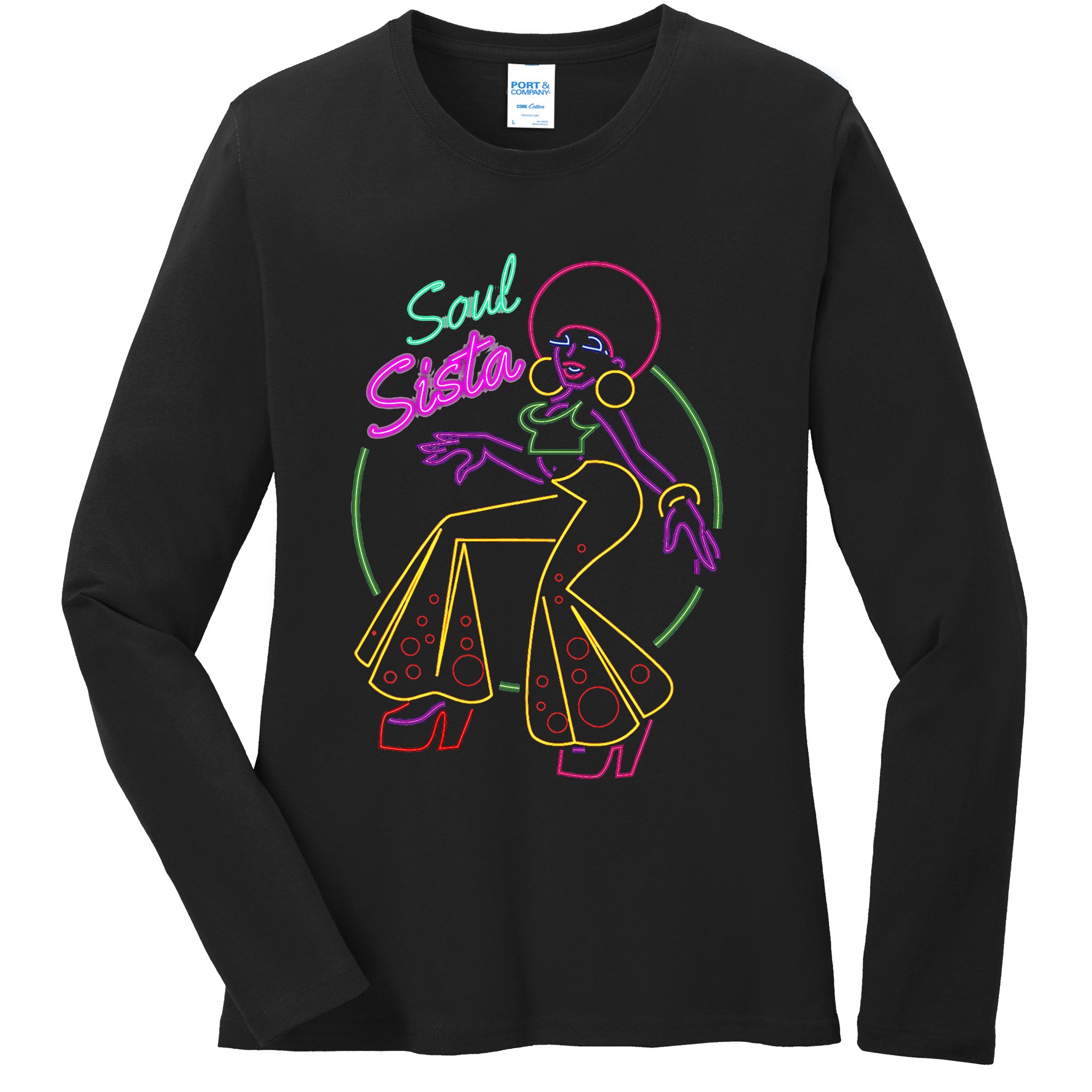 Artsy Funk Vintage 70s Costume Afro Soul Music Ladies Long Sleeve Shirt
