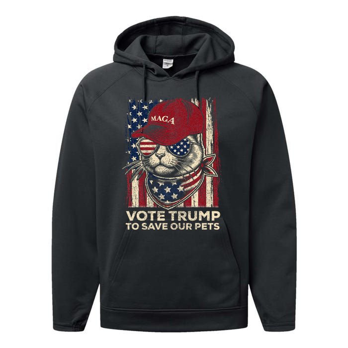 American Flag Vote Trump To Save Our Pets 2024 Performance Fleece Hoodie