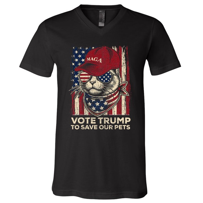 American Flag Vote Trump To Save Our Pets 2024 V-Neck T-Shirt