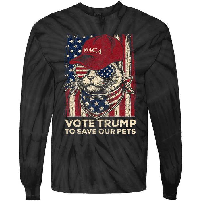 American Flag Vote Trump To Save Our Pets 2024 Tie-Dye Long Sleeve Shirt