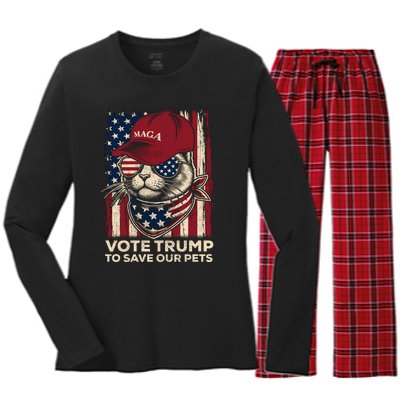 American Flag Vote Trump To Save Our Pets 2024 Maga Trump Women's Long Sleeve Flannel Pajama Set 