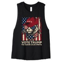 American Flag Vote Trump To Save Our Pets 2024 Maga Trump Women's Racerback Cropped Tank