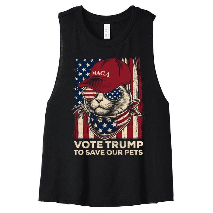 American Flag Vote Trump To Save Our Pets 2024 Maga Trump Women's Racerback Cropped Tank