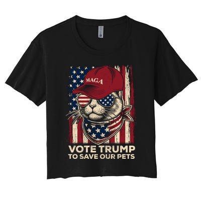 American Flag Vote Trump To Save Our Pets 2024 Maga Trump Women's Crop Top Tee