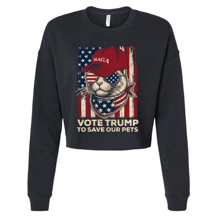 American Flag Vote Trump To Save Our Pets 2024 Maga Trump Cropped Pullover Crew