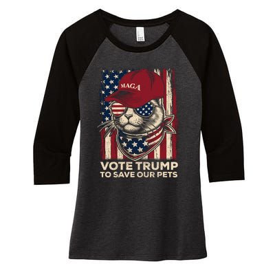 American Flag Vote Trump To Save Our Pets 2024 Maga Trump Women's Tri-Blend 3/4-Sleeve Raglan Shirt