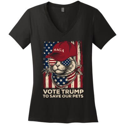 American Flag Vote Trump To Save Our Pets 2024 Maga Trump Women's V-Neck T-Shirt