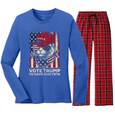 American Flag Vote Trump To Save Our Pets 2024 Women's Long Sleeve Flannel Pajama Set 