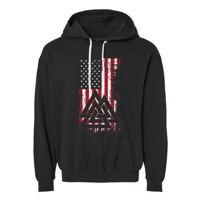 American Flag Viking Valknut Nordic Rune Celtic American Garment-Dyed Fleece Hoodie