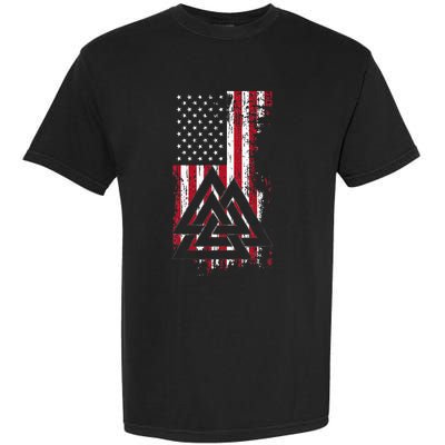 American Flag Viking Valknut Nordic Rune Celtic American Garment-Dyed Heavyweight T-Shirt