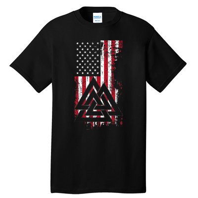 American Flag Viking Valknut Nordic Rune Celtic American Tall T-Shirt