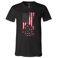 American Flag Viking Valknut Nordic Rune Celtic American V-Neck T-Shirt