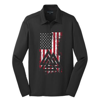 American Flag Viking Valknut Nordic Rune Celtic American Silk Touch Performance Long Sleeve Polo