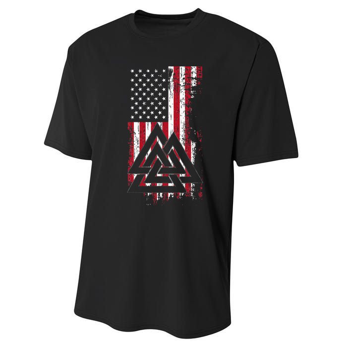 American Flag Viking Valknut Nordic Rune Celtic American Performance Sprint T-Shirt