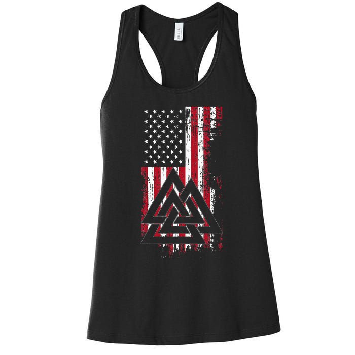 American Flag Viking Valknut Nordic Rune Celtic American Women's Racerback Tank