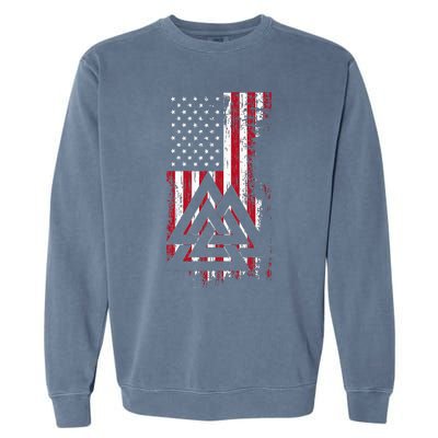 American Flag Viking Valknut Nordic Rune Celtic American Garment-Dyed Sweatshirt