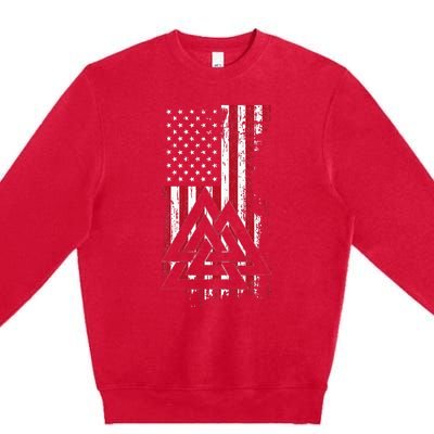 American Flag Viking Valknut Nordic Rune Celtic American Premium Crewneck Sweatshirt