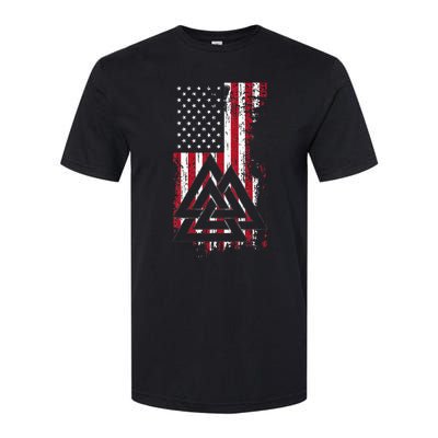 American Flag Viking Valknut Nordic Rune Celtic American Softstyle CVC T-Shirt