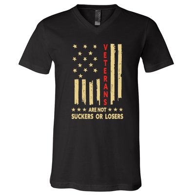 American Flag Veterans Are Not Losers Or Suckers Gift V-Neck T-Shirt