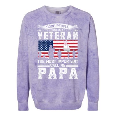 American Flag Vintage Veteran Papa Army Father's Day Great Gift Colorblast Crewneck Sweatshirt