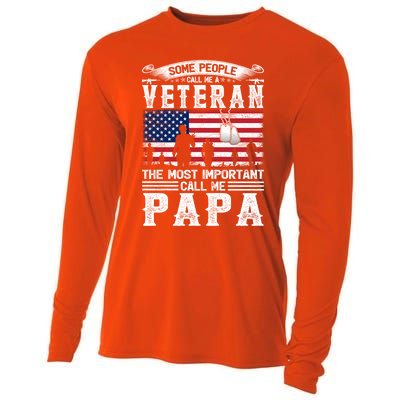 American Flag Vintage Veteran Papa Army Father's Day Great Gift Cooling Performance Long Sleeve Crew