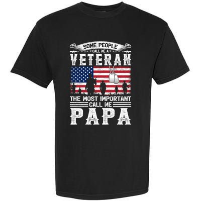 American Flag Vintage Veteran Papa Army Father's Day Great Gift Garment-Dyed Heavyweight T-Shirt