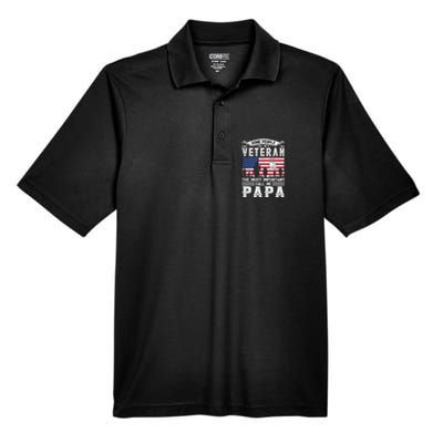 American Flag Vintage Veteran Papa Army Father's Day Great Gift Men's Origin Performance Pique Polo